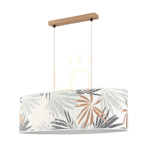 Hoja Pendant Light 2xE27 Max. 40W Oiled Oak/Transparent PVC Cable/Multicolored Wallpaper Lampshade 80 cm small 1