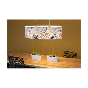 Hoja Pendant Light 2xE27 Max. 40W Oiled Oak/Transparent PVC Cable/Multicolored Wallpaper Lampshade 80 cm small 2