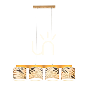 Hoja Pendant Light 4xE27 Max. 25W Oiled Oak/Transparent PVC Cable/Multicolored Wallpaper Lampshade 86 cm small 1