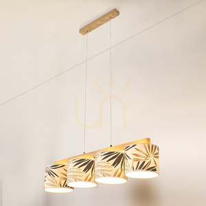 Hoja Pendant Light 4xE27 Max. 25W Oiled Oak/Transparent PVC Cable/Multicolored Wallpaper Lampshade 86 cm small 2
