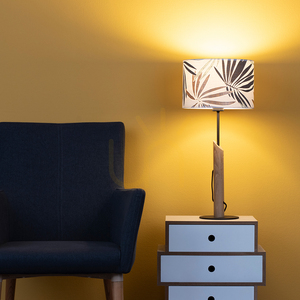 Hoja Table Lamp, 1xE27, Max. 60W, Oiled Oak/Black Metal/Black Braided Cable/Multicolored Wallpaper Lampshade, Ø27 cm small 2