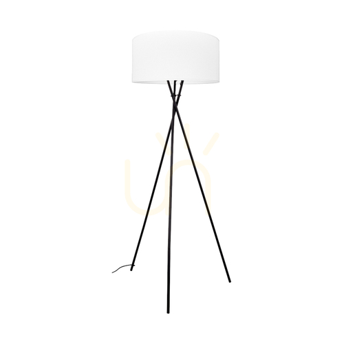 Check Hugo Floor Lamp, 1xE27, Max. 60W, Black Metal/Black PVC Cable/White Cellulose Lampshade, 62 cm