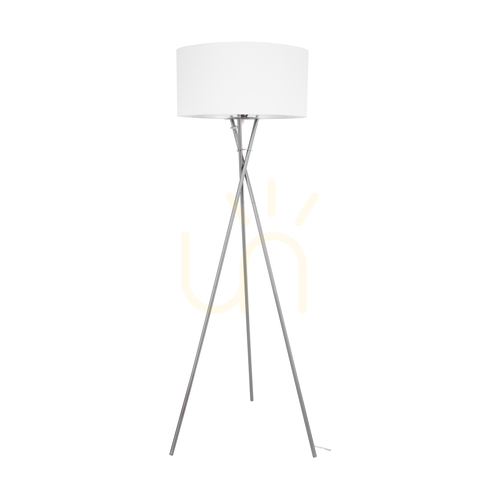 Check Hugo Floor Lamp, 1xE27, Max. 60W, Satin Metal/Transparent PVC Cable/White Lampshade, 62 cm