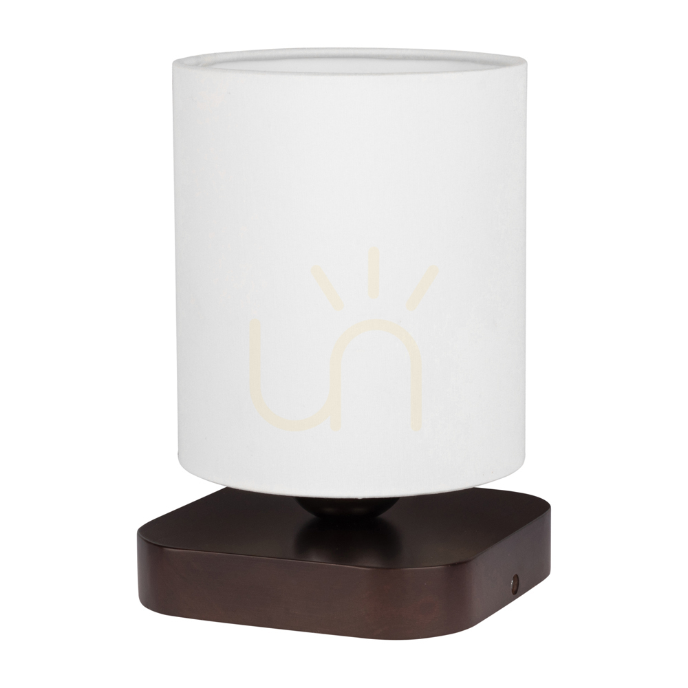 Jenta Table Lamp, 1xE27, Max. 25W, Beech and Walnut Wood, Black PVC Cable, White Lampshade, 13.5 cm