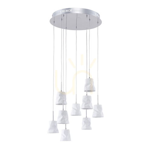 Check Joelle Pendant Light, 9xG4, Max. 20W, Chrome Metal/White Ceramic Shade, Ø44 cm