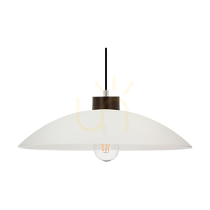 Jona Pendant Light, 1xE27, Max. 60W, Beech and Walnut Wood, Braided Cable, White Glass Shade, Ø40 cm small 1