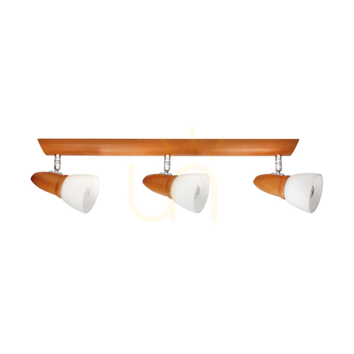 Check Julietta Ceiling Light, 3xE14, Max. 40W, Beech Wood, Cherry/Chrome Metal, White Glass Shade, 52 cm