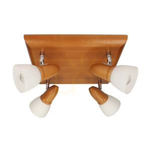 Julietta Ceiling Light, 4xE14, Max. 40W, Beech Wood, Cherry/Chrome Metal, White Glass Shade, 30 cm small 0