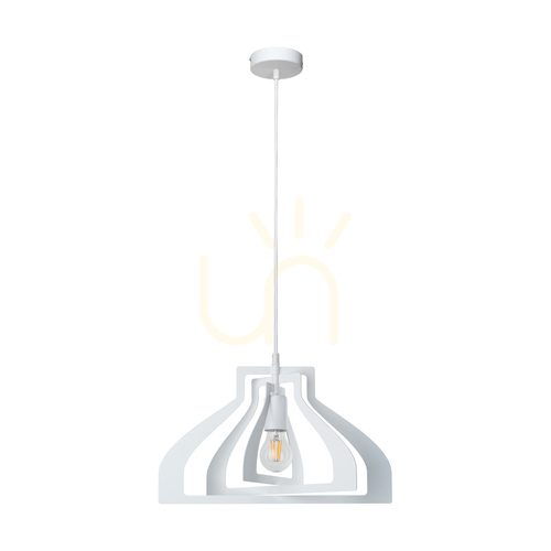 Check Justyna Pendant Light, 1xE27, Max. 60W, White Metal/White PVC Cable, Ø42 cm