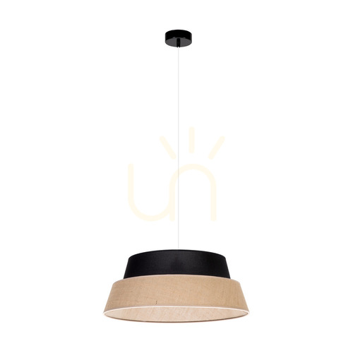 Check Jute Pendant Light 1xE27 Max. 60W Black Metal/Transparent PVC Cable/Black-Beige Jute Lampshade Ø50 cm