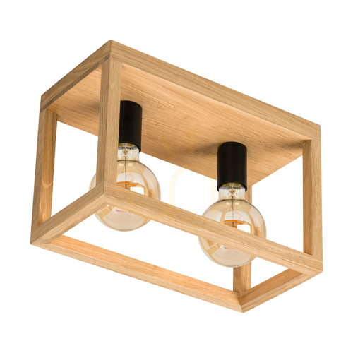 Check Kago Ceiling Light, 2xE27, Max. 60W, Oiled Oak/Black Metal, 36 cm