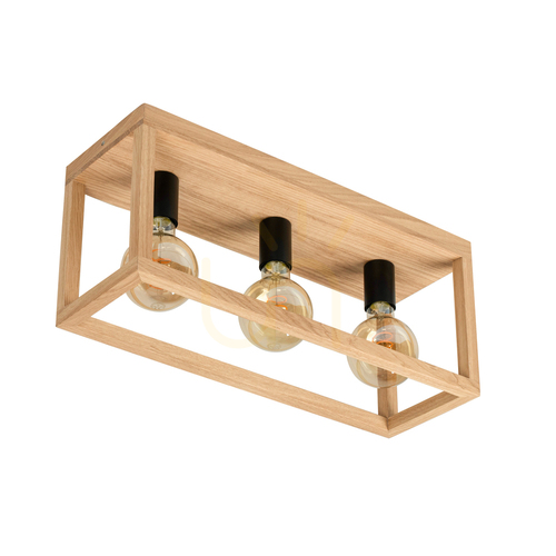 Check Kago Ceiling Light, 3xE27, Max. 60W, Oiled Oak/Black Metal, 52 cm
