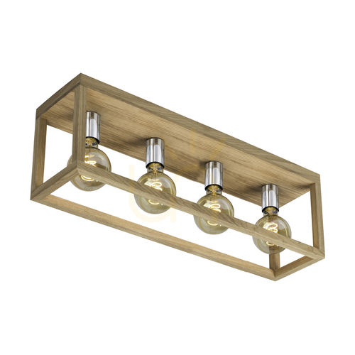 Check Kago Ceiling Light, 4xE27, Max. 60W, Oiled Oak/Chrome Metal, 68 cm