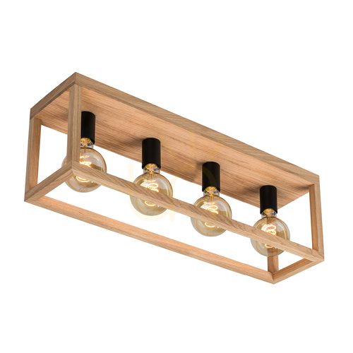 Check Kago Ceiling Light, 4xE27, Max. 60W, Oiled Oak/Black Metal, 68 cm