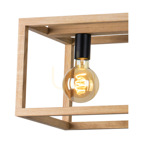 Check Spot Light KAGO 61590474 pendant light, oiled oak and black, 4 × E27, 90 cm