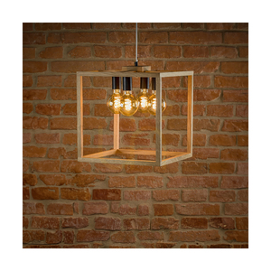 Kago Pendant Light 4xE27 Max. 60W Oiled Oak/Black Metal/Transparent PVC Cable 40 cm small 1