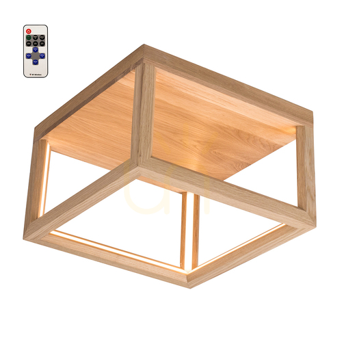 Check Kago LED Ceiling Light, 1xLED, 3000K, 27W, Oiled Oak, with Remote Control, 35.5 cm