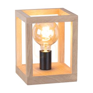 Kago Table Lamp, 1xE27, Max. 60W, Oiled Oak/Black Metal/Black Braided Cable, 20 cm small 1