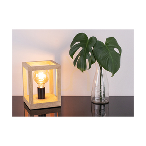 Kago Table Lamp, 1xE27, Max. 60W, Oiled Oak/Black Metal/Black Braided Cable, 20 cm small 2