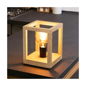 Kago Table Lamp, 1xE27, Max. 60W, Oiled Oak/Black Metal/Black Braided Cable, 20 cm small 3