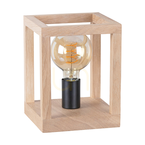 Check Kago Table Lamp, 1xE27, Max. 60W, Oiled Oak/Black Metal/Black Braided Cable, 20 cm
