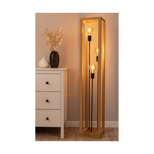 Kago Floor Lamp, 3xE27, Max. 60W, Oiled Oak/Black Metal/Black Braided Cable, 25 cm small 3