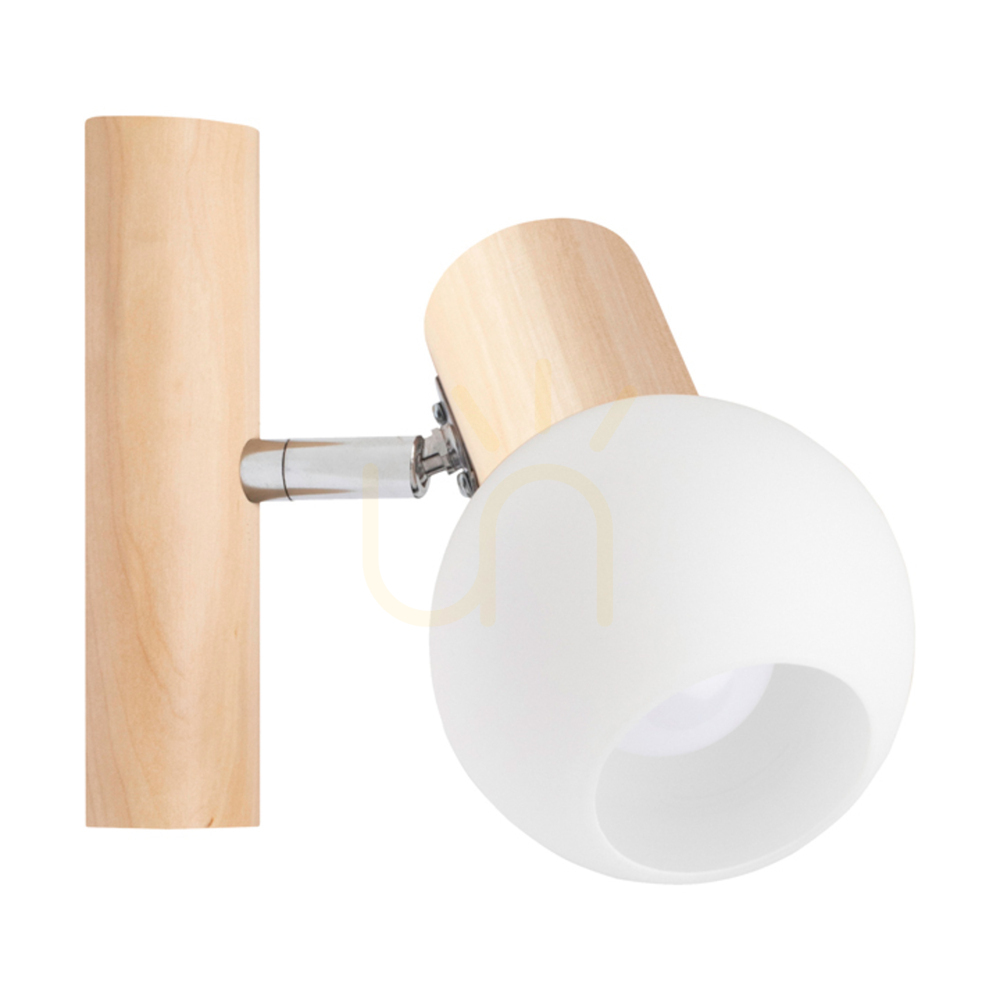 Karin Wall Sconce 1xE14 Max. 40W Birch/Chrome Metal/White Glass Shade 18 cm