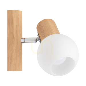 Karin Wall Sconce 1xE14 Max. 40W Oiled Oak/Chrome Metal/White Glass Shade 18 cm small 0