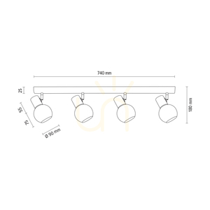 Karin Ceiling Light, 4xE14, Max. 40W, Birch/Chrome Metal/White Glass Shade, 74 cm small 2