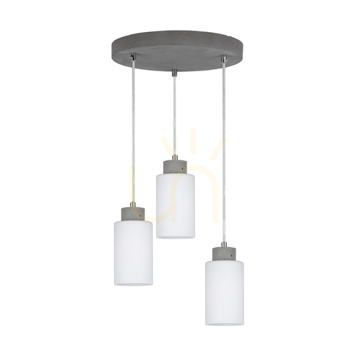 Check Karla Pendant Light, 3xE27, Max. 60W, Concrete Gray/Transparent PVC Cable/White Glass Shade, Ø32 cm