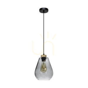 Kigali Pendant Light 1xE27 Max. 60W Oiled Oak/Black Metal/Black PVC Cable/Smoked Glass Shade Ø19 cm small 0
