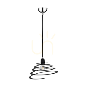 Komet Pendant Light, 1xE27, Max. 60W, Chrome Metal/Black PVC Cable/Black Metal Shade, Ø34.5 cm small 0