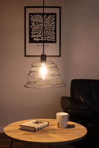 Komet Pendant Light, 1xE27, Max. 60W, Chrome Metal/Black PVC Cable/Black Metal Shade, Ø30 cm small 2