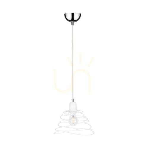 Check Komet Pendant Light, 1xE27, Max. 60W, Chrome Metal/White PVC Cable/White Metal Shade, Ø24.5 cm