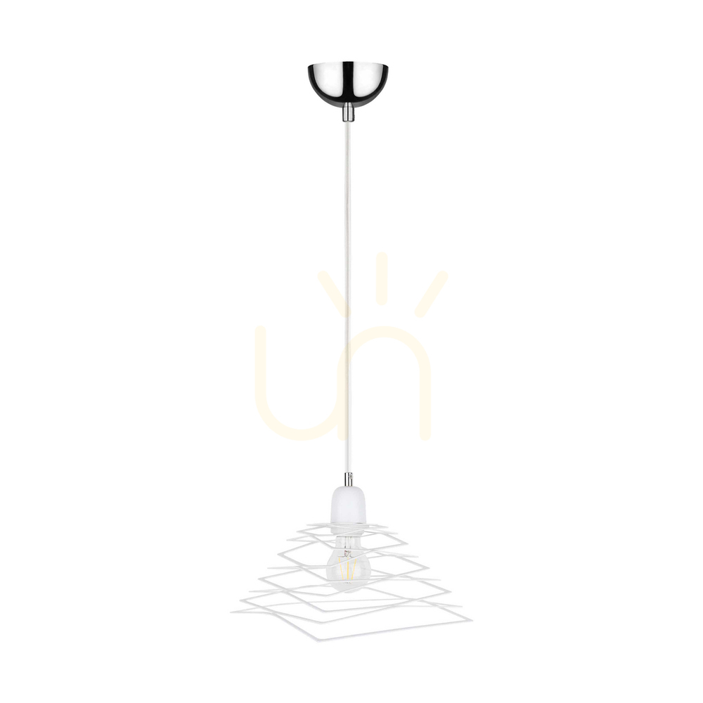 Komet Pendant Light, 1xE27, Max. 60W, Chrome Metal/White PVC Cable/White Metal Shade, 24 cm