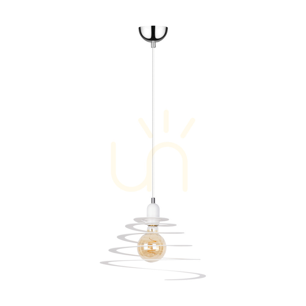 Komet Pendant Light, 1xE27, Max. 60W, Chrome Metal/White PVC Cable/White Metal Shade, Ø34.5 cm