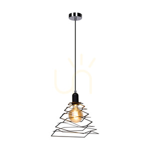 Komet Pendant Light, 1xE27, Max. 60W, Chrome Metal/Black PVC Cable/Black Metal Shade, 24 cm small 1