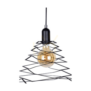 Komet Pendant Light, 1xE27, Max. 60W, Chrome Metal/Black PVC Cable/Black Metal Shade, 24 cm small 2