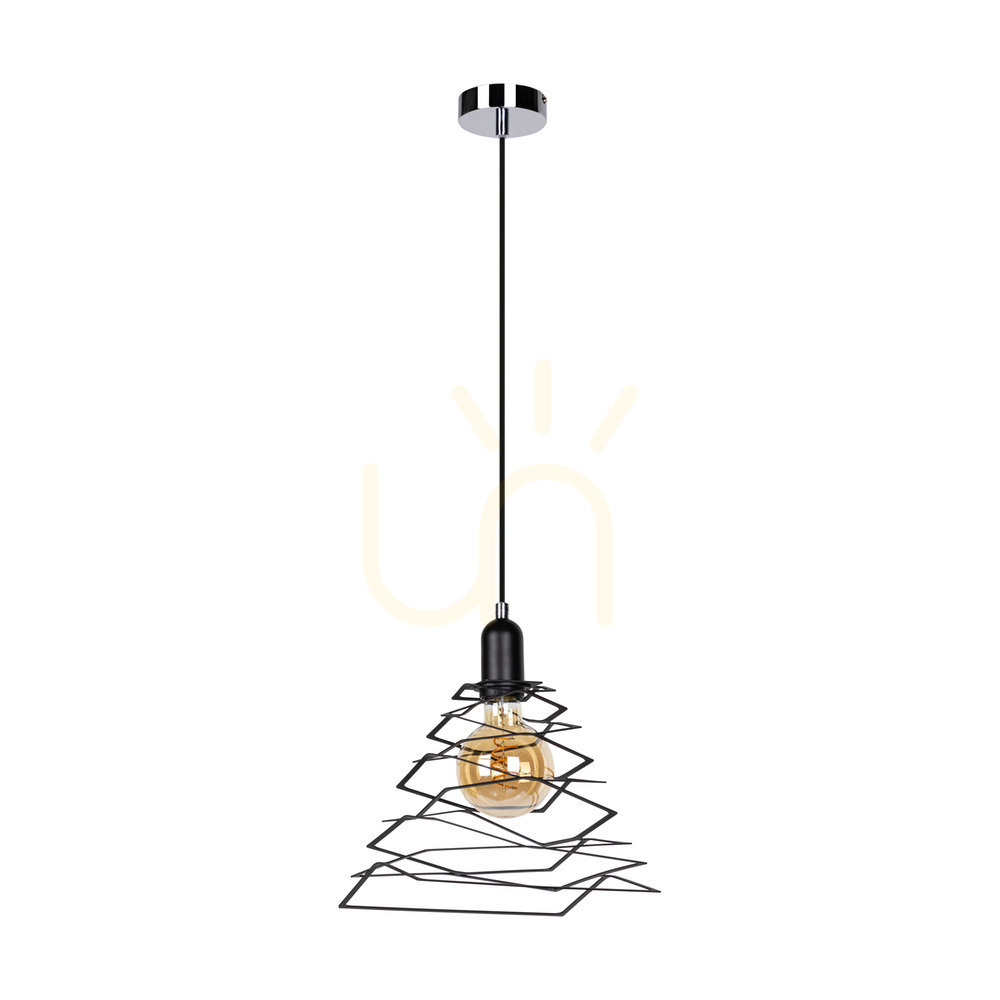 Komet Pendant Light, 1xE27, Max. 60W, Chrome Metal/Black PVC Cable/Black Metal Shade, 24 cm