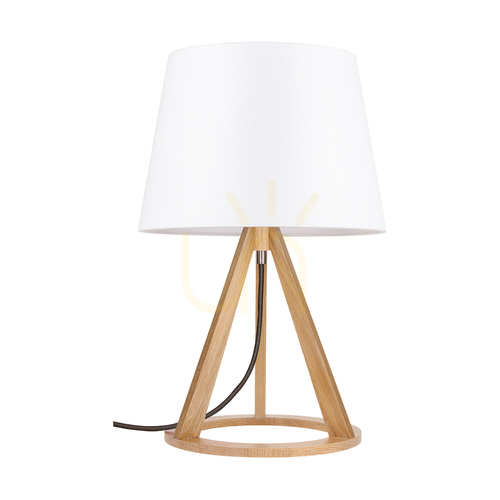 Check Konan Table Lamp 1xE27 Max. 25W Oiled Oak/Anthracite Braided Cable/White Lampshade Ø30 cm