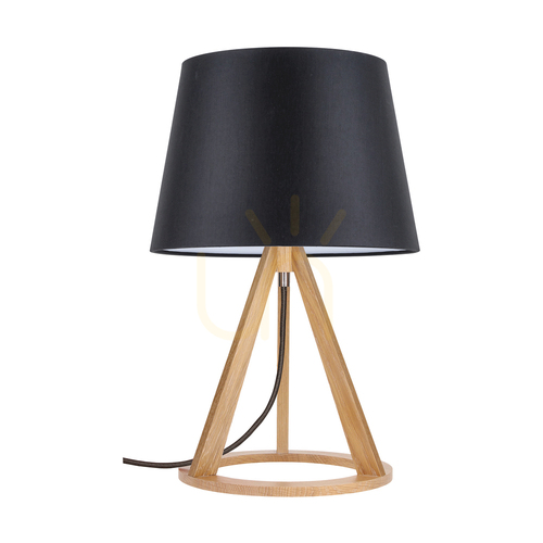 Check Konan Table Lamp 1xE27 Max. 25W Oiled Oak/Anthracite Braided Cable/Black Lampshade Ø30 cm