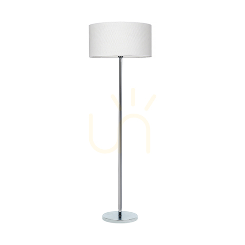 Check Leila Floor Lamp, 1xE27, Max. 60W, Chrome Metal / Transparent PVC Cable / Paper and PVC Lampshade with Polka Dot Pattern, Ø50 cm