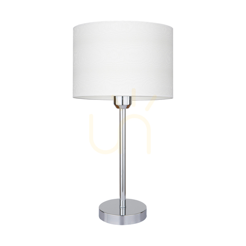 Check Leila Table Lamp, 1xE27, Max. 40W, Chrome Metal / Transparent PVC Cable / Paper and PVC Lampshade with Wood-Grain Pattern, Ø50 cm