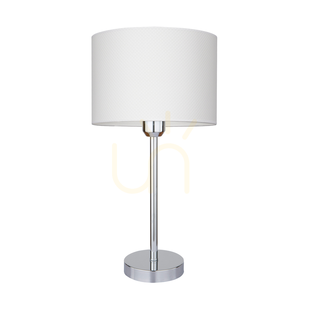 Leila Table Lamp, 1xE27, Max. 40W, Chrome Metal / Transparent PVC Cable / Paper and PVC Lampshade with Polka Dot Pattern, Ø25 cm