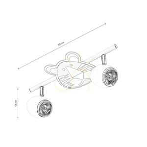 Lenny Ceiling Light, 2xGU10, Max. 50W, White/Chrome Metal with Tiger Print, 33.5 cm small 2