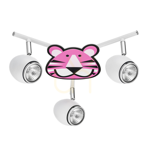 Check Lenny Ceiling Light, 3xGU10, Max. 50W, White/Chrome Metal with Tiger Print, Ø40 cm