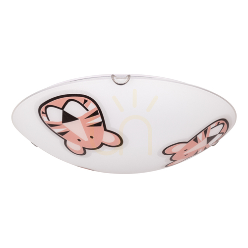 Check Lenny Ceiling Light, 2xE27, Max. 60W, Chrome Metal/White, Glass Shade with Tiger Print, Ø40 cm