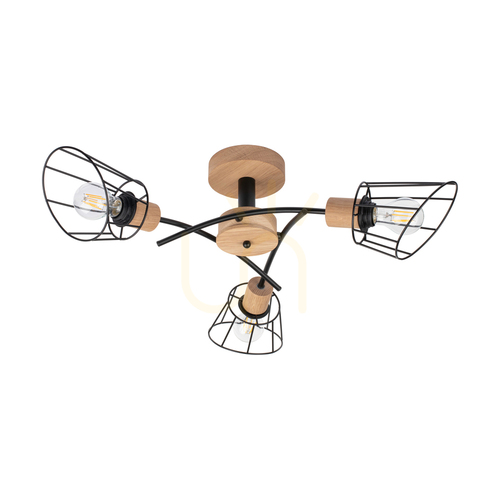Check Linra Ceiling Light, 3xE27, Max. 40W, Oiled Oak/Black Metal, Ø70 cm