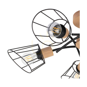 Linra Ceiling Light, 5xE27, Max. 40W, Oiled Oak/Black Metal, Ø70 cm small 1