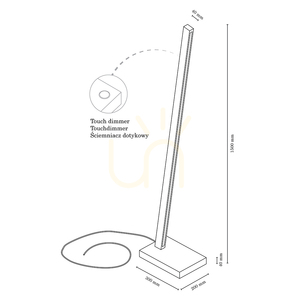 Linus Floor Lamp, 1xLED, 3000K, 22W, Beech and Walnut Wood, Black Braided Cable with Touch Dimmer, 30 cm small 4